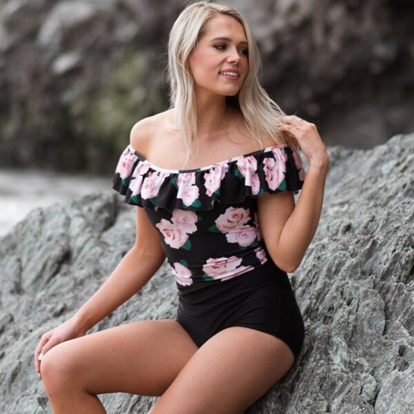 Sexy Tow Pieces Bodysuits Print Swimwear Women Swimsuit Shoulder Ruffle Bathing Suit Beach Wear Plus Size Tankini - Image 12
