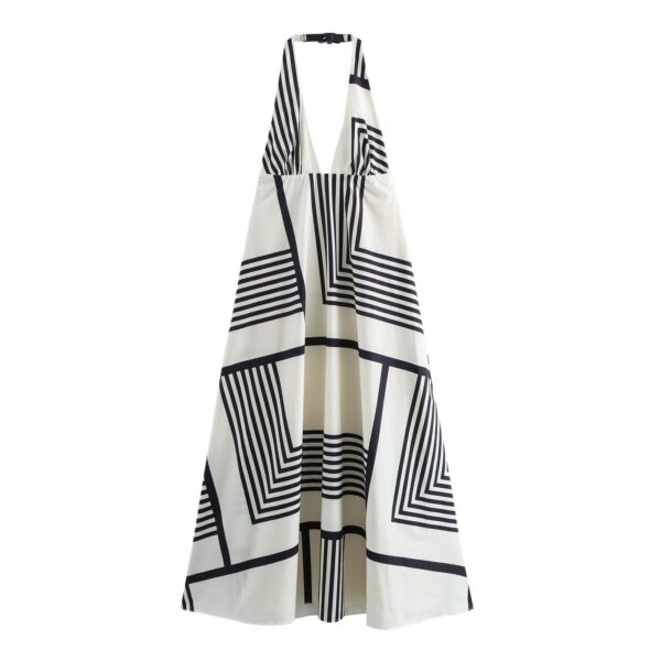 Fashionable and sexy neck hanging loose striped MIDI dress - Image 6