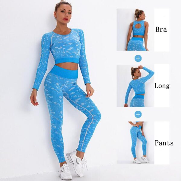 Yoga Sweat Suit 3 Pieces Sportswear Sports Shirts Bra Crop Long Top Leggings Pants Gym Fitness Tracksuit Workout Set - Image 20