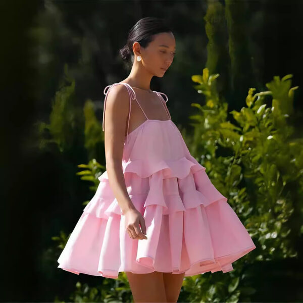 Summer multi-layer ruffled cake skirt short backless camisole dress - Image 3