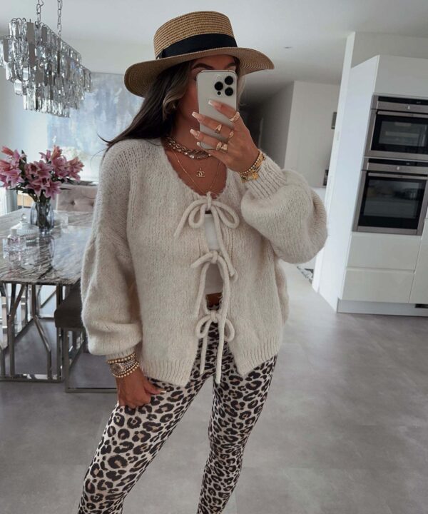 Round neck tie knitted cardigan jacket autumn and winter new style solid color commuting simple sweater for women - Image 11