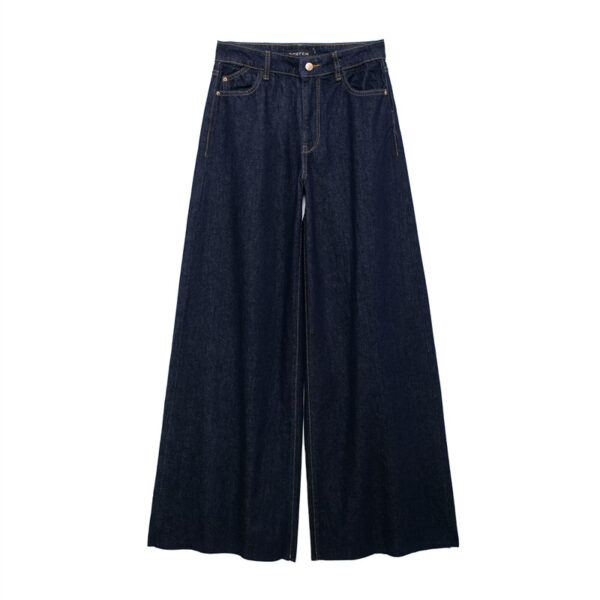 Fashionable and versatile wide leg comfortable casual high waisted denim top+pants set - Image 5