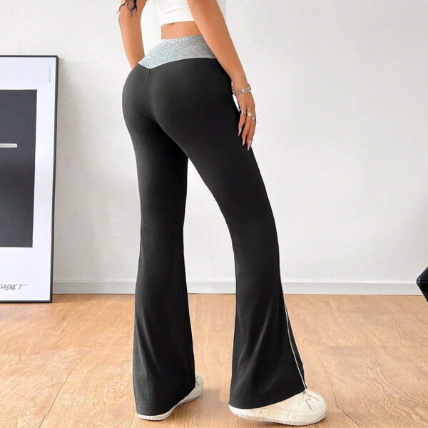 Women's versatile commuting tight casual pants for autumn and winter elastic waist contrasting color wide leg pants - Image 3