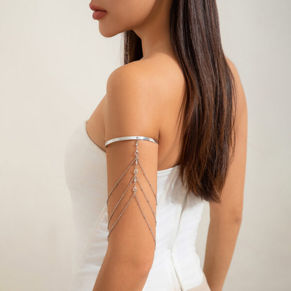 Fashionable and sexy multi-layer tassel bracelet inlaid with white anti pearl arm chain - Image 4