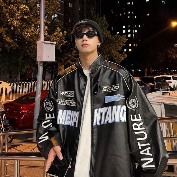 American style detachable motorcycle jacket couple retro hip-hop loose versatile couple baseball jacket new style jacket - Image 18