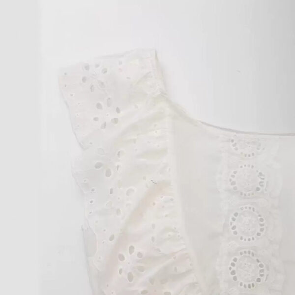 Stylish V-neck cross tie embroidered solid color shirt - Image 2