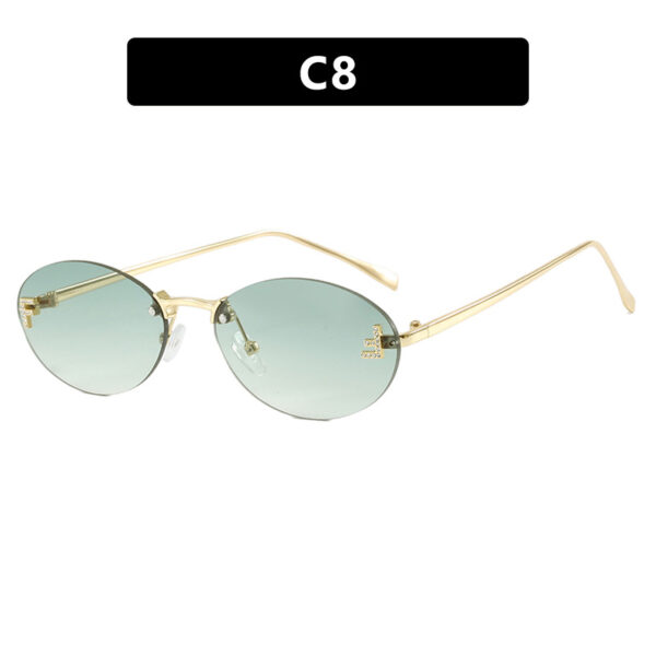 Letter F frameless cut edge sunglasses oval retro small frame women's fashionable metal sunglasses - Image 13