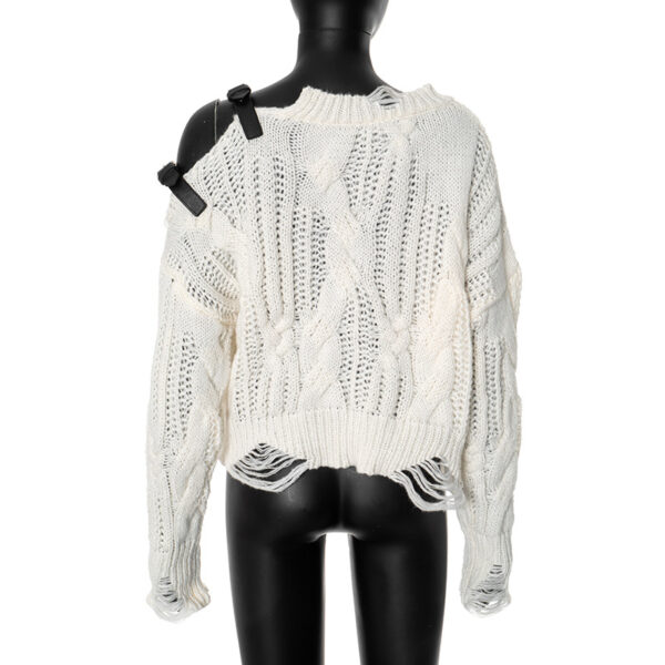 European and American hollow hole design loose sweater long sleeved lazy style top - Image 2