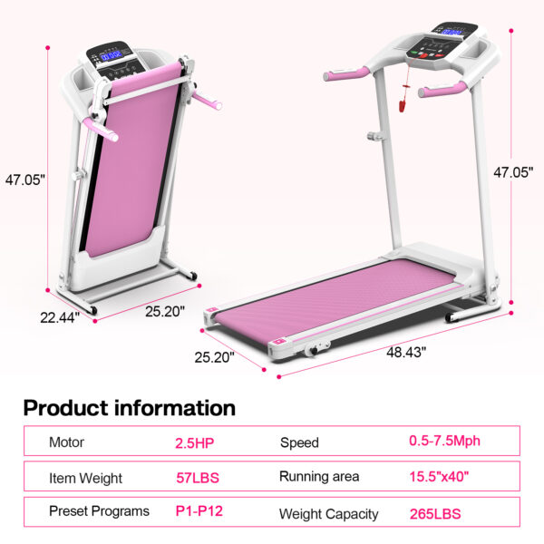 Foldable Treadmill 2.5HP Electric Folding Treadmill Running Walking Machine for Home Gym, Max 265 LBS Weight Capacity - Image 5