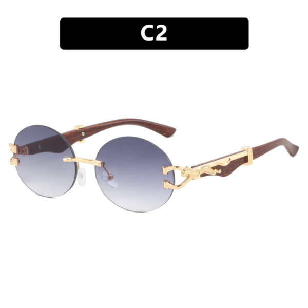 Leopard round frameless cut edge wooden leg sunglasses new sunglasses ins sunglasses for women - Image 7
