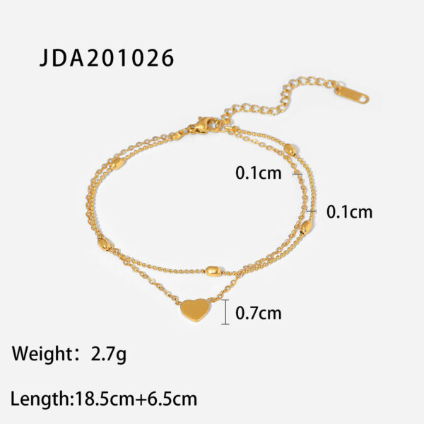 European and American INS style heart-shaped pendant oval bead chain double-layer stainless steel ankle chain - Image 6