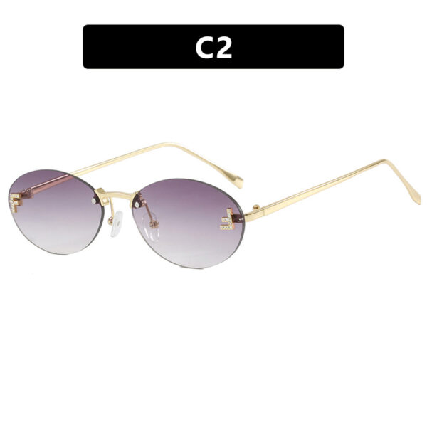 Letter F frameless cut edge sunglasses oval retro small frame women's fashionable metal sunglasses - Image 7