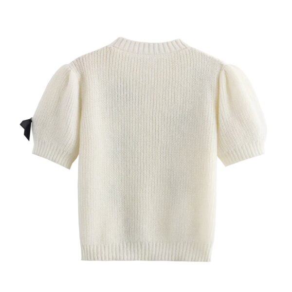 New bow decoration round neck pullover short sleeved sweater knitted sweater - Image 5