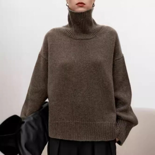 High neck cashmere sweater for women loose and thick with Woolen sweater with a knitted base - Image 4