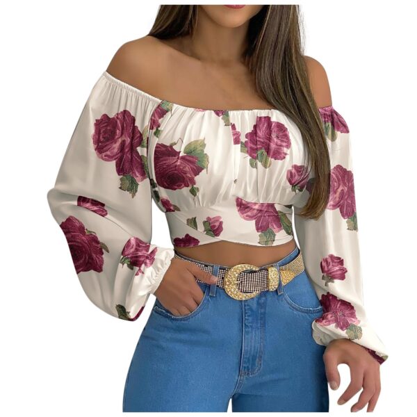 Spring/Summer European and American Women's Wear Women's Off Shoulder Cross Tie Long Sleeve Top - Image 11