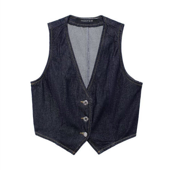 Fashionable and versatile wide leg comfortable casual high waisted denim top+pants set - Image 2