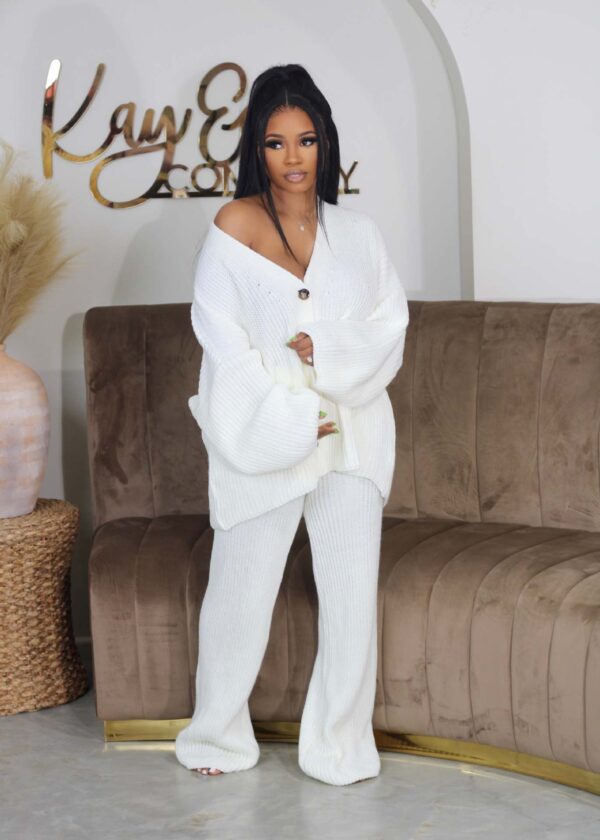 Solid color V-neck breasted cardigan wide leg pants sweater set - Image 7