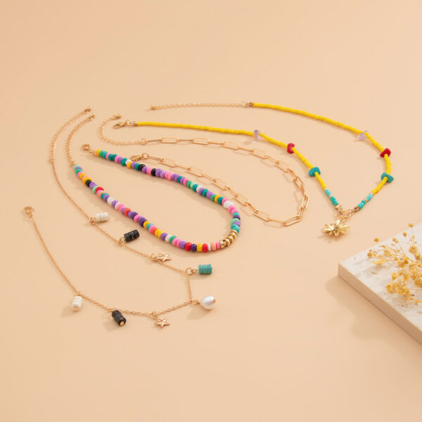 Personalized style mermaid tassel pendant necklace set, niche alloy multi-layer collarbone chain - Image 4