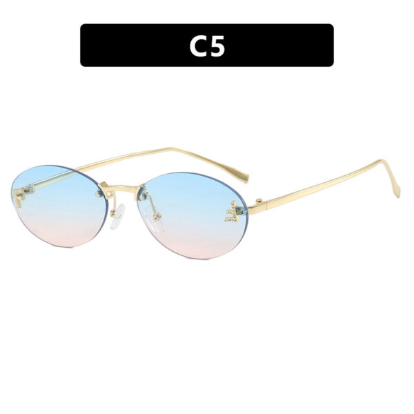 Letter F frameless cut edge sunglasses oval retro small frame women's fashionable metal sunglasses - Image 10