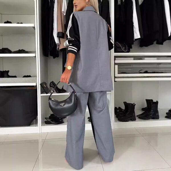 New long sleeved patchwork double breasted suit set loose two-piece set - Image 5