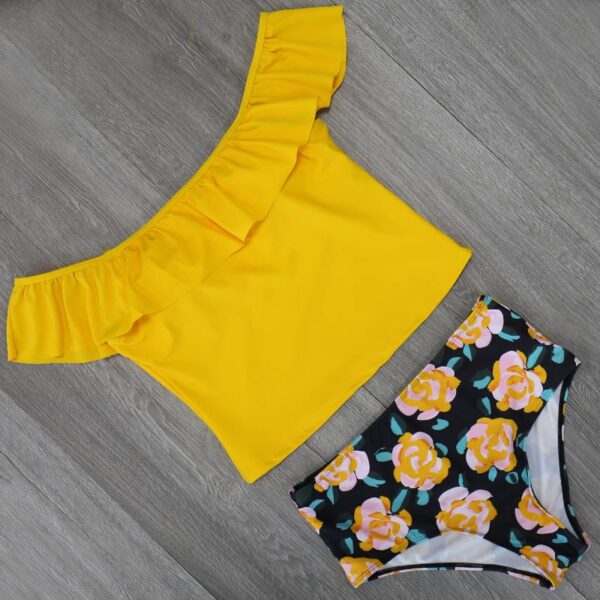 Sexy Tow Pieces Bodysuits Print Swimwear Women Swimsuit Shoulder Ruffle Bathing Suit Beach Wear Plus Size Tankini - Image 4