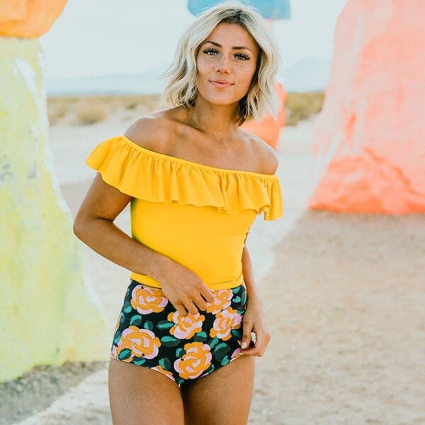 Sexy Tow Pieces Bodysuits Print Swimwear Women Swimsuit Shoulder Ruffle Bathing Suit Beach Wear Plus Size Tankini - Image 7