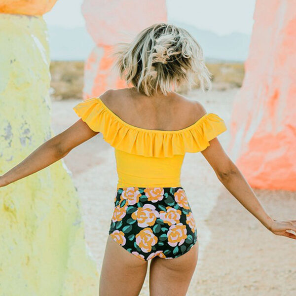 Sexy Tow Pieces Bodysuits Print Swimwear Women Swimsuit Shoulder Ruffle Bathing Suit Beach Wear Plus Size Tankini - Image 3