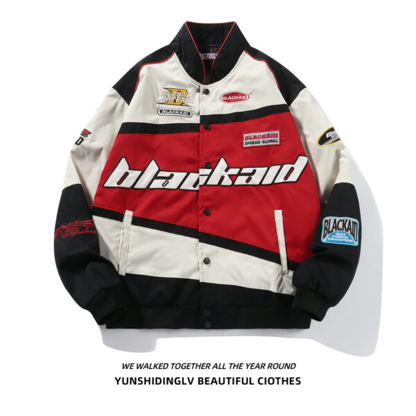 American style detachable motorcycle jacket couple retro hip-hop loose versatile couple baseball jacket new style jacket - Image 15