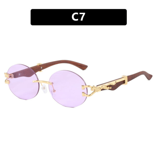 Leopard round frameless cut edge wooden leg sunglasses new sunglasses ins sunglasses for women - Image 12