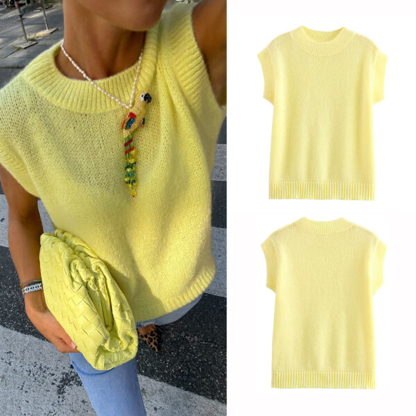 Fashion round neck knitted sweater vest autumn new item European and American cross-border women's street vest