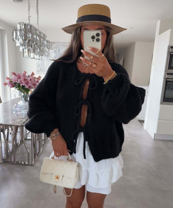 Round neck tie knitted cardigan jacket autumn and winter new style solid color commuting simple sweater for women - Image 13