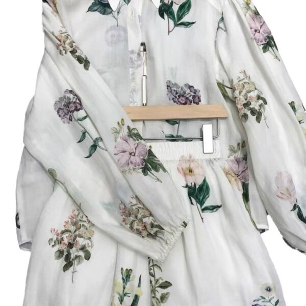Summer fashion two-piece temperament white printed shirt with long sleeves and loose fit - Image 4