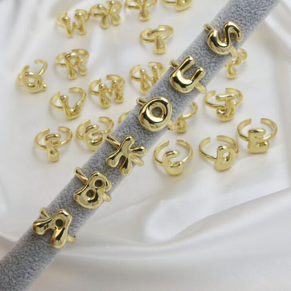 Golden smooth bubble balloon bubble cute chubby 26 letter ring - Image 3