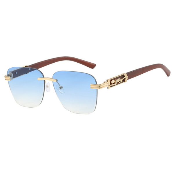 Wooden Leg Leopard Decorative Sunglasses New Retro Sunglasses Frameless Polygonal Leopard Head Sunglasses - Image 5