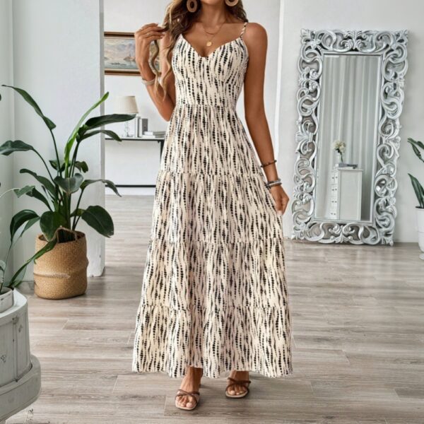 European and American vacation style camisole dress with irregular stripe design long skirt - Image 4