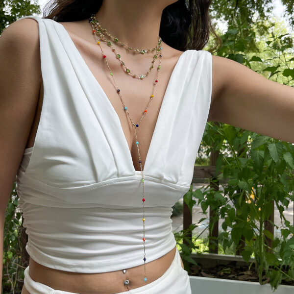 Fashionable tassel Y-shaped chain necklace for women, simple and multi-layered inlaid crystal collarbone chain - Image 3
