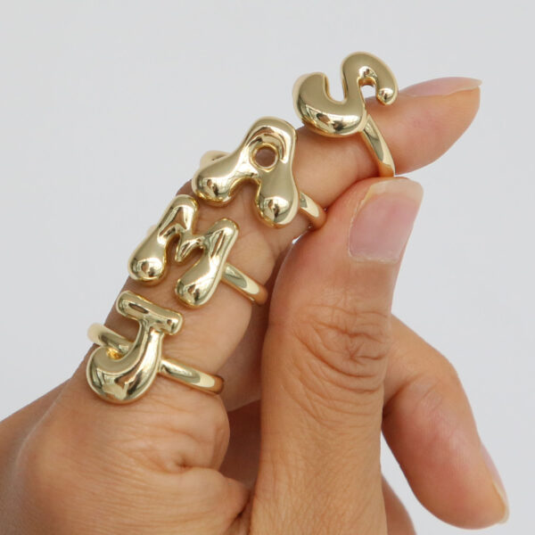 Golden smooth bubble balloon bubble cute chubby 26 letter ring - Image 2