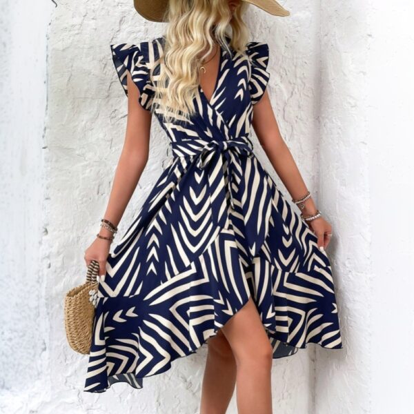 Women's elegant vacation style dress with irregular stripes mid length skirt - Image 5