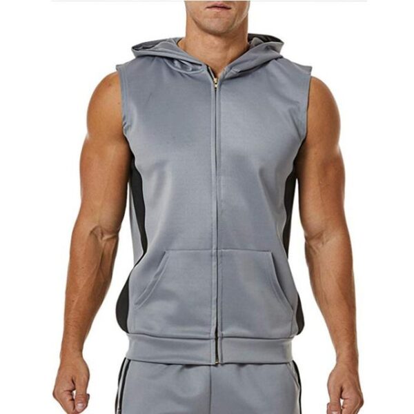 Men Zipper Splicing Sports Hooded Vest bodybuilding golds gym clothing musculation singlet fitness clothing - Image 8