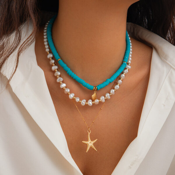 Beach style ocean shell bead necklace Baroque imitation pearl starfish collarbone chain - Image 8