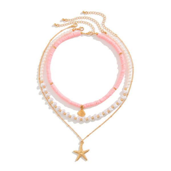 Beach style ocean shell bead necklace Baroque imitation pearl starfish collarbone chain - Image 5