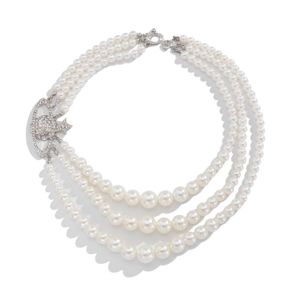 Fashionable imitation pearl multi-layer necklace, light luxury style alloy bead collarbone chain for women - Image 5