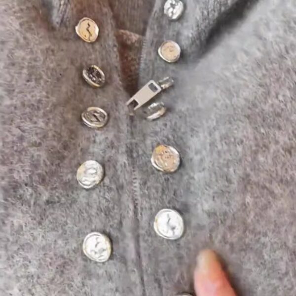 Double breasted stand up collar zipper sweater cardigan autumn retro loose temperament knitted outer shirt - Image 3