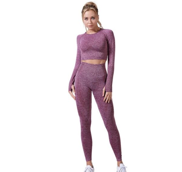 Women Vital Seamless Yoga Set Gym Clothing Fitness Leggings+Cropped Shirts Sport Suit - Image 2