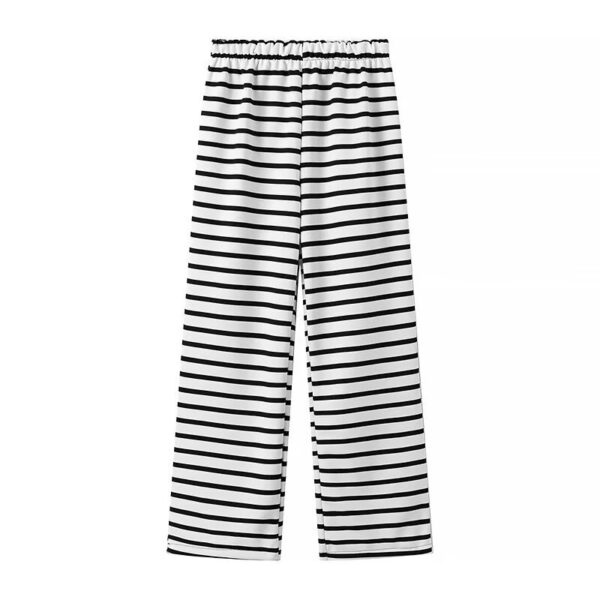 European and American summer new striped knitted short sleeved top and pants set - Image 4
