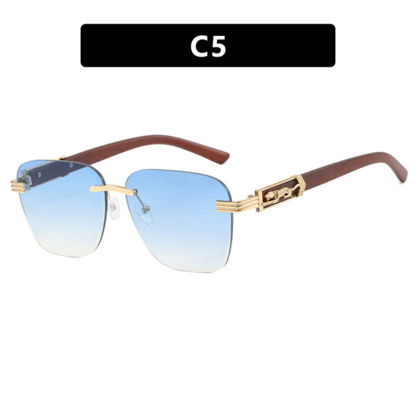 Wooden Leg Leopard Decorative Sunglasses New Retro Sunglasses Frameless Polygonal Leopard Head Sunglasses - Image 10