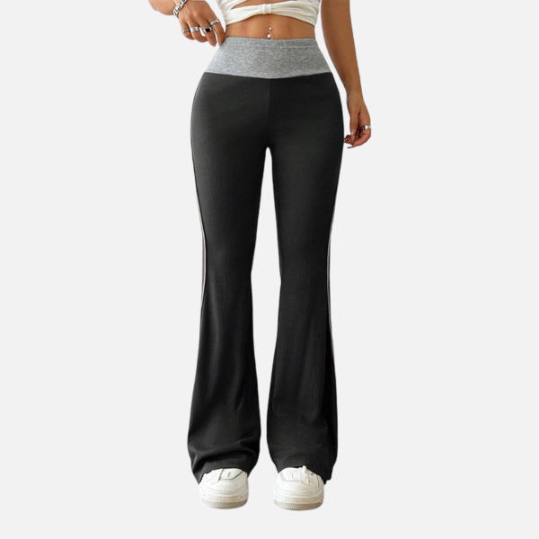 Women's versatile commuting tight casual pants for autumn and winter elastic waist contrasting color wide leg pants