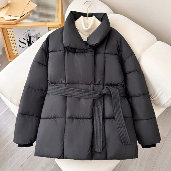 Winter Thick Stand Collar Parkas Women Fashion Tie Waist Short Coats Elegant New Solid Puffer Jackets Female Ladies Streetwear - Image 4