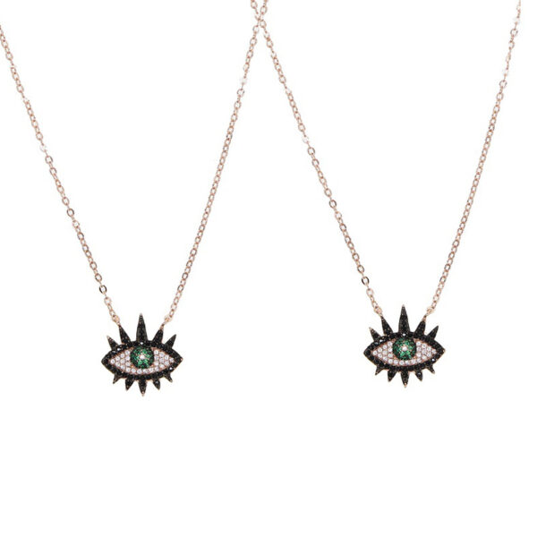 Green, black, white zircon inlaid eye pendant, rose gold chain, exquisite necklace accessory - Image 4