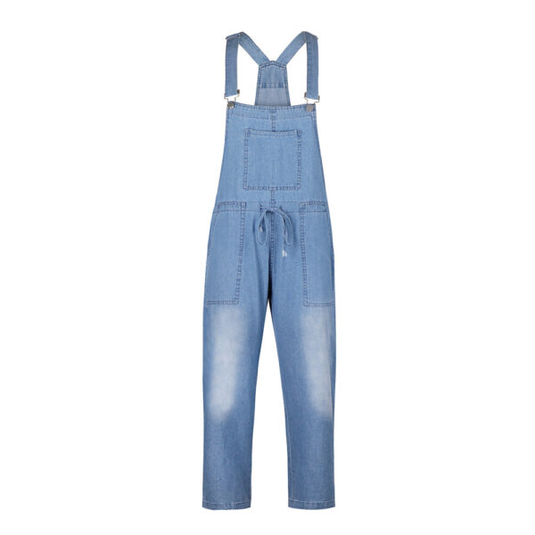 Spring Summer Drawstring Denim Overalls Women's Simple Casual With Stylish Pocket Slim Slim Feet Denim Pants - Image 5